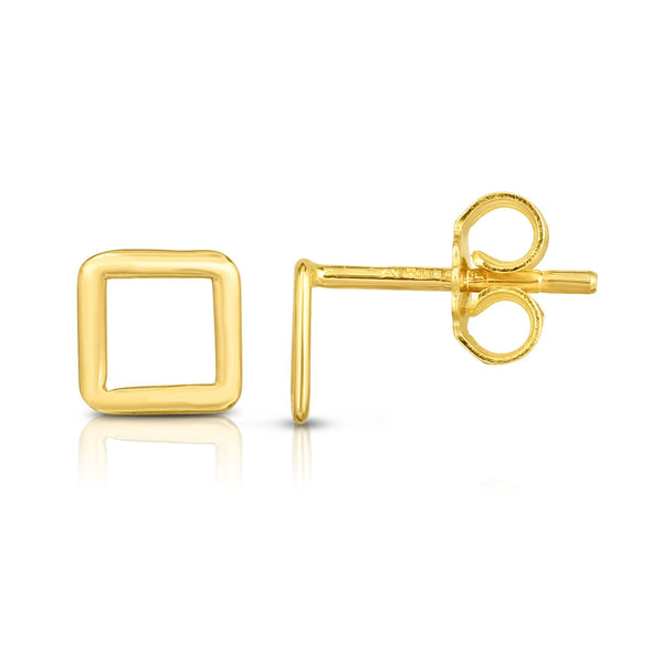 14K YG OPEN SQUARE STUD EARRING