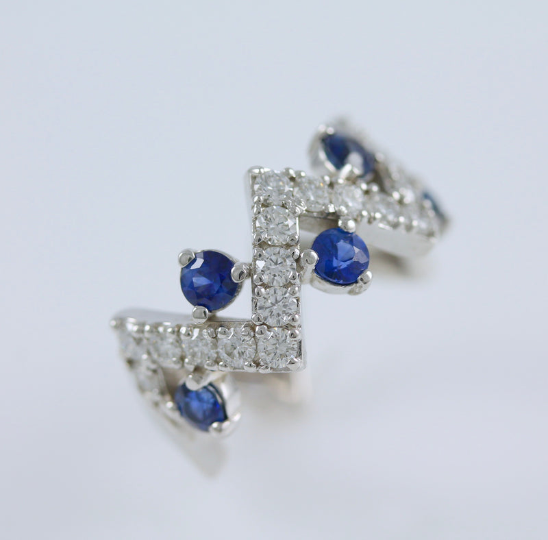 14k White Gold Diamond and Blue Sapphire Ring - #55606